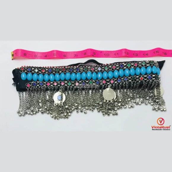 Handmade Kuchi Belt: Turquoise Stones, Bells, Boho Belly Dance Jewelry main image 3